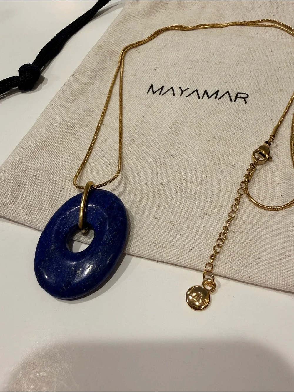 NEW Mayamar Genuine Blue Lapis Lazuli Stone Gold Pendant Necklace Boho